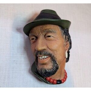 Vintage Bossons Chalkware Head 1974 ~ TIBETAN Man Wall Art Decor Made in England
